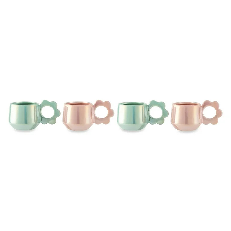 Thyme & Table 4 Pack Pink and Green Pearl with Flower Shaped Handle Mugs 13.5 fl oz, Stoneware | Walmart (US)