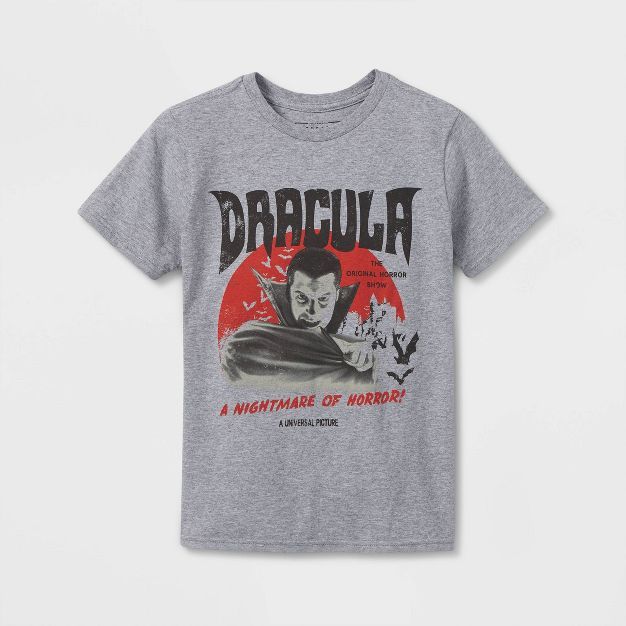 Boys' Dracula Halloween Short Sleeve Graphic T-Shirt - Heather Gray | Target