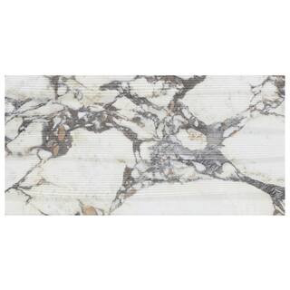 Signet Vibe Arabescato White 8 in. x 0.35 in. Textured Marble Look Matte Porcelain Wall Tile Sample | The Home Depot