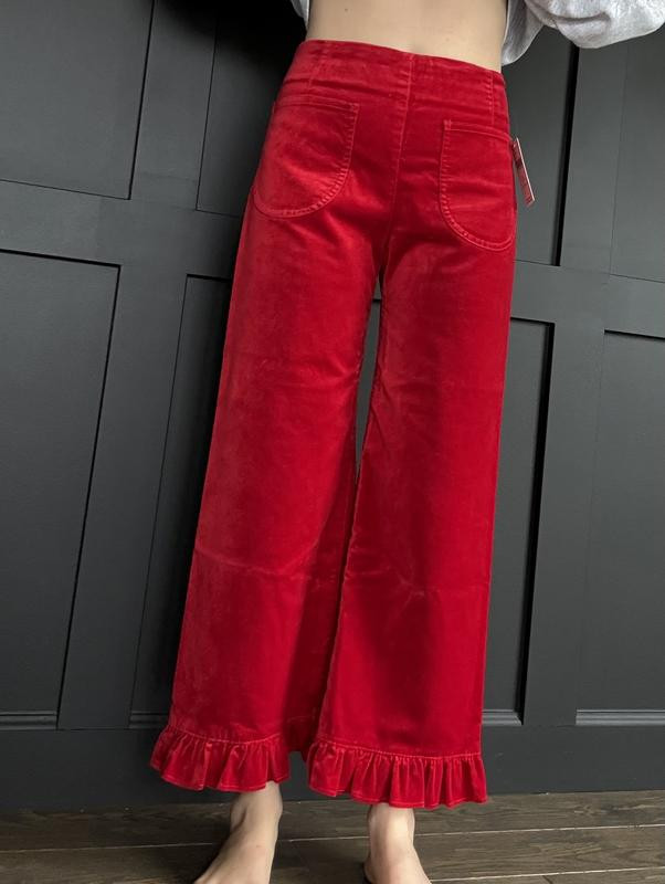 The Colette Crop Velvet Ruffle-Hem Pants by Maeve | Anthropologie (US)