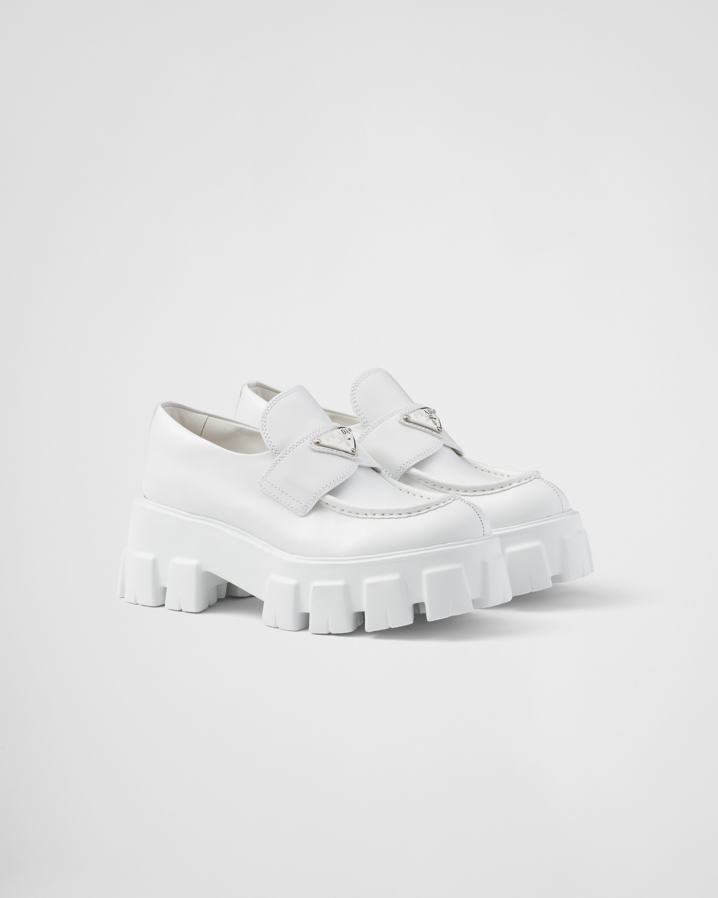 Brushed leather Monolith loafers | Prada Spa US