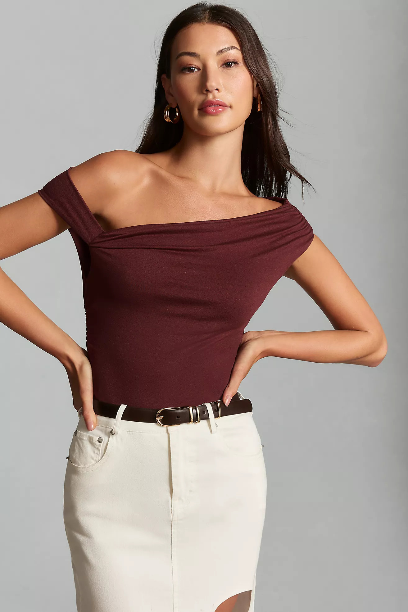 4SI3NNA Asymmetrical Ruched Bodysuit | Anthropologie (US)