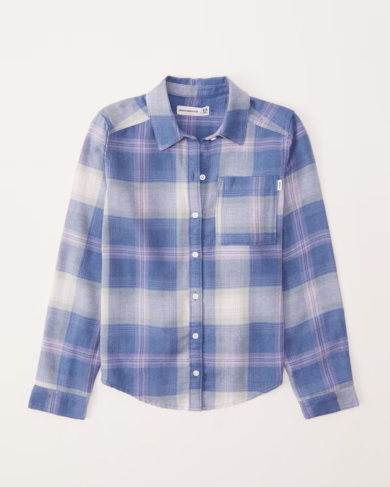 abercrombie kids girls classic flannel in turq/blue pattern - size 5/6 | Abercrombie & Fitch (US)