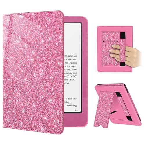 Fintie Case for 7"/6.8" Kindle Paperwhite(12th/11th Generation-2024/2021) and Kindle Colorsoft Signature Edition -Slim Foldable Stand Cover Auto Wake/Sleep for Paperwhite 2024, Glitter Pink | Amazon (US)