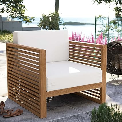 Modway Carlsbad Teak Wood Outdoor Patio Armchair, Natural White | Amazon (US)