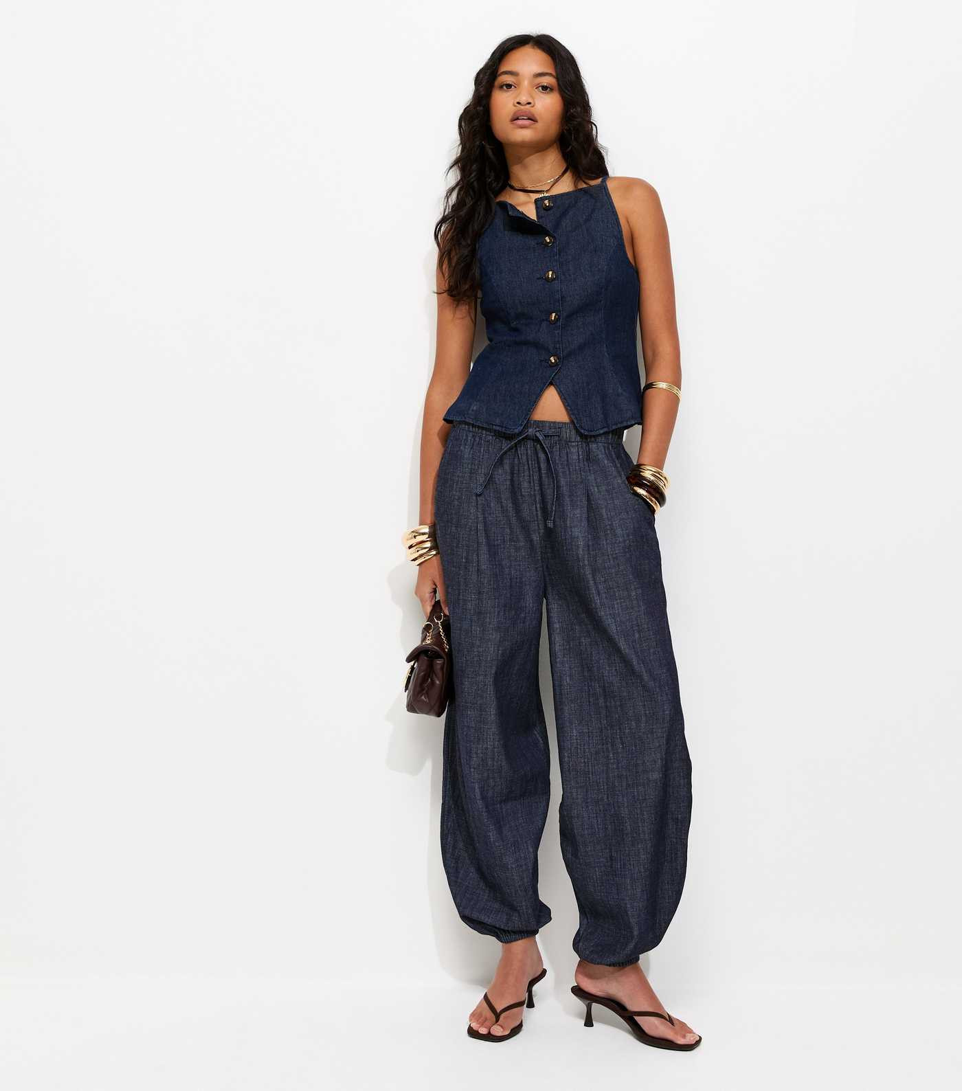 Navy Denim Tapered Balloon Leg Trousers | New Look | New Look (UK)