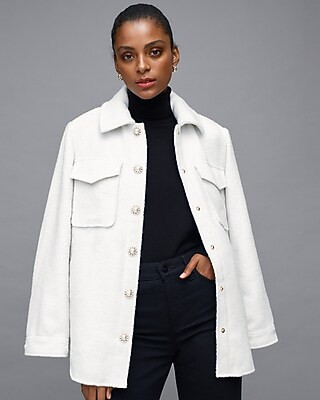 Boucle Embellished Button Oversized Shacket | Express