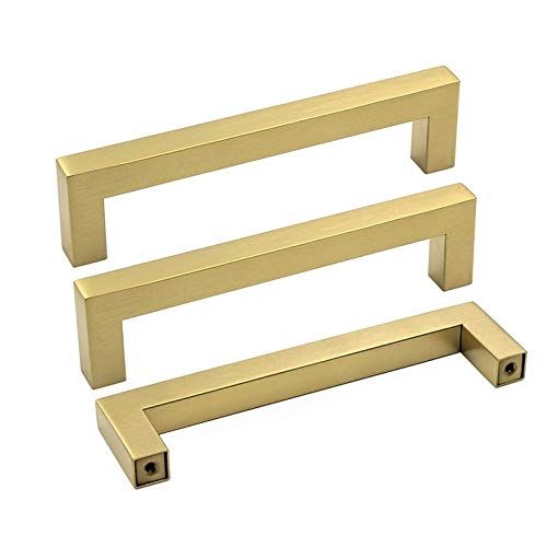 10 Pack goldenwarm Gold Cabinet Pulls Square Kitchen Hardware Handles - LSJ12GD160 Brushed Brass Pul | Amazon (US)