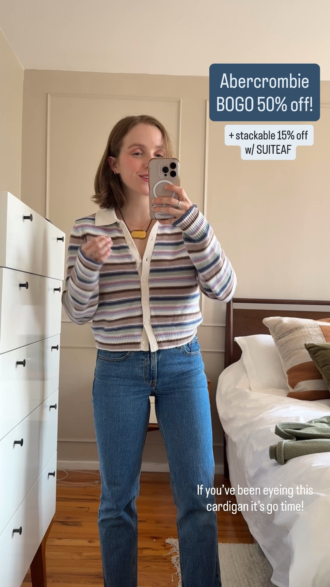 Abercrombie BOGO 50% off + stackable 15% off w/ SUITEAF
small cardigan 
25 short mid rise jeans 


#LTKootd #LTKSaleAlert #LTKPetite