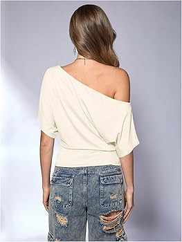 SweatyRocks Women's Off The Shoulder Crop Tops Asymmetrical Y2K Going Out Top Dolman Short Sleeve... | Amazon (US)