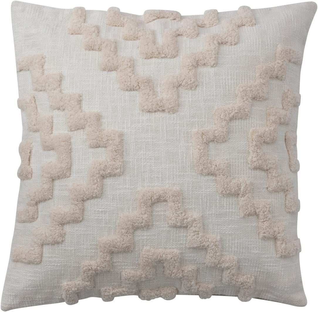 Bloomingville Cotton Tufted Pattern and Chambray Back Pillow, 20" L x 20" W x 1" H, Cream | Amazon (US)