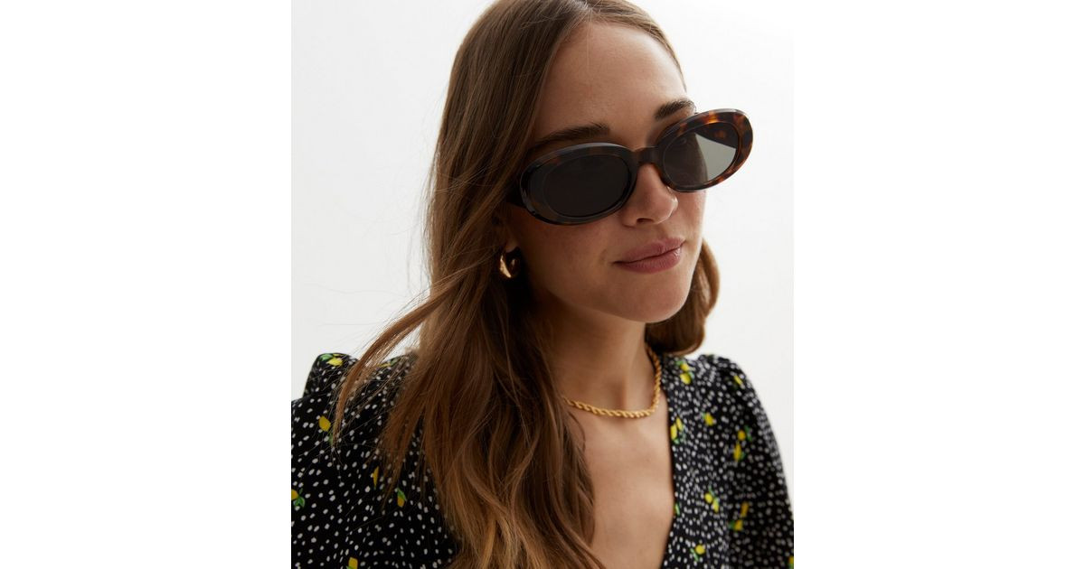Dark Brown Tortoiseshell Effect Oval Sunglasses | New Look | New Look (UK)