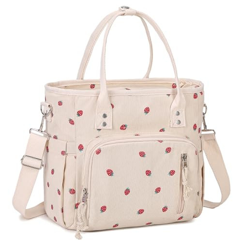 CuriBox Lunch Bag for Women Men - Corduroy Lunch Tote Bag Reusable Insulated Lunch Box Adult Leakproof Portable Large Cooler Tote Bags for Work Picnic or Travel (Beige Strawberry) | Amazon (US)