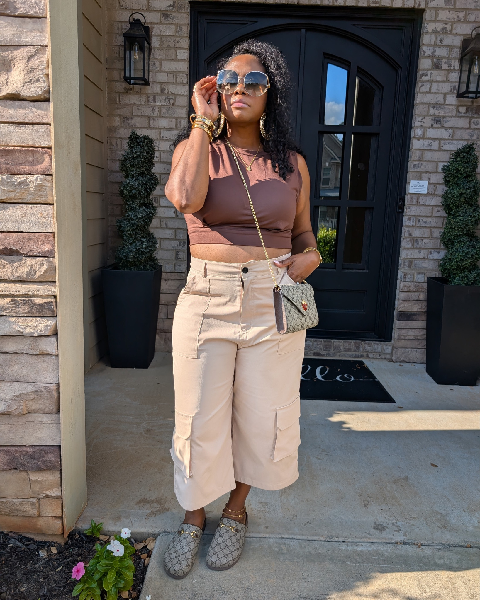 Neutral but never boring! Amazon crop tank with SHEIN short cargos. Then a little Gucci moment with mules, mini crossbody, and oversized shades. Effortless and elevated, sis. 😉

Cargo pants XL (because I wanted an oversized fit) | Crop tank L | Gucci mules | Gucci crossbody | Gucci shades | Gold accessories

Soft life, styled right. ✨

#fashioninfluencer #atlfashioninfluencer #fashioninspo #luxelife #imtashamack #AmazonFashion #SHEINfinds #NeutralStyle #GucciStyle

#LTKShoeCrush #LTKItBag #LTKOver40