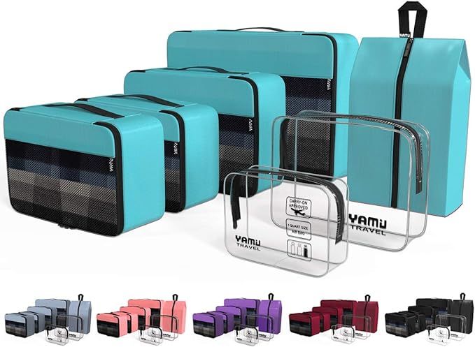 YAMIU Packing Cubes 7-Pcs Travel Organizer Accessories with Shoe Bag and 2 Toiletry Bags(Blue) | Amazon (US)