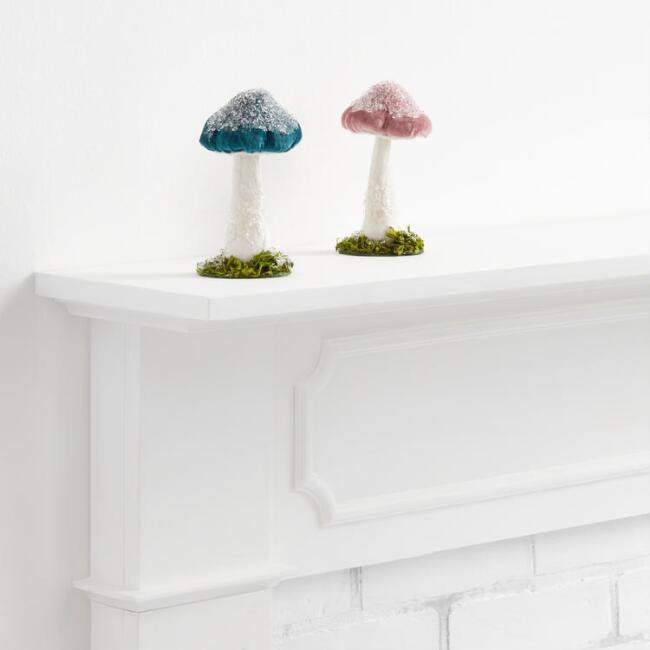 Sparkling Fabric Mushrooms On Moss Decor Set Of 2 | World Market