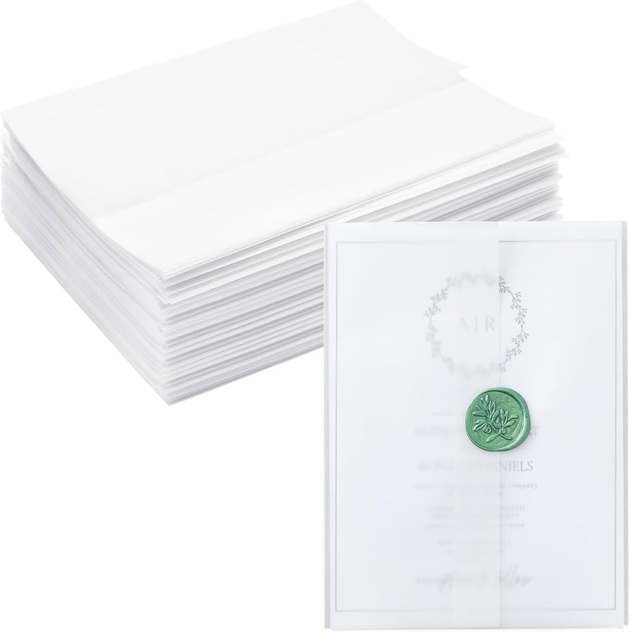 100 Pack Vellum Jackets for 5x7 Invitations, Pre-Folded Bulk Transparent Paper Envelope Liners fo... | Amazon (US)