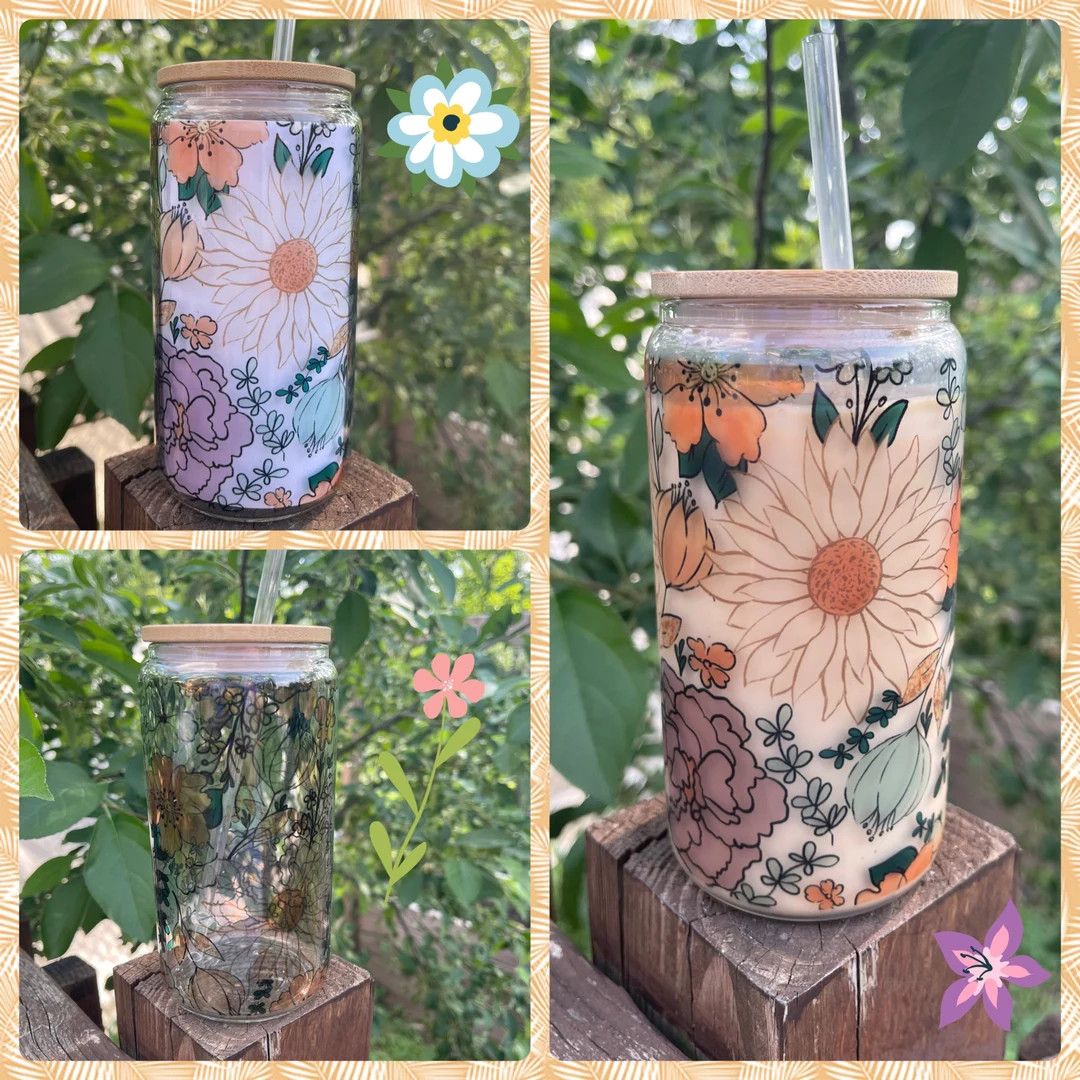 16oz Glass Can Daisies and Wildflowers Libbey Glass Gifts - Etsy | Etsy (US)