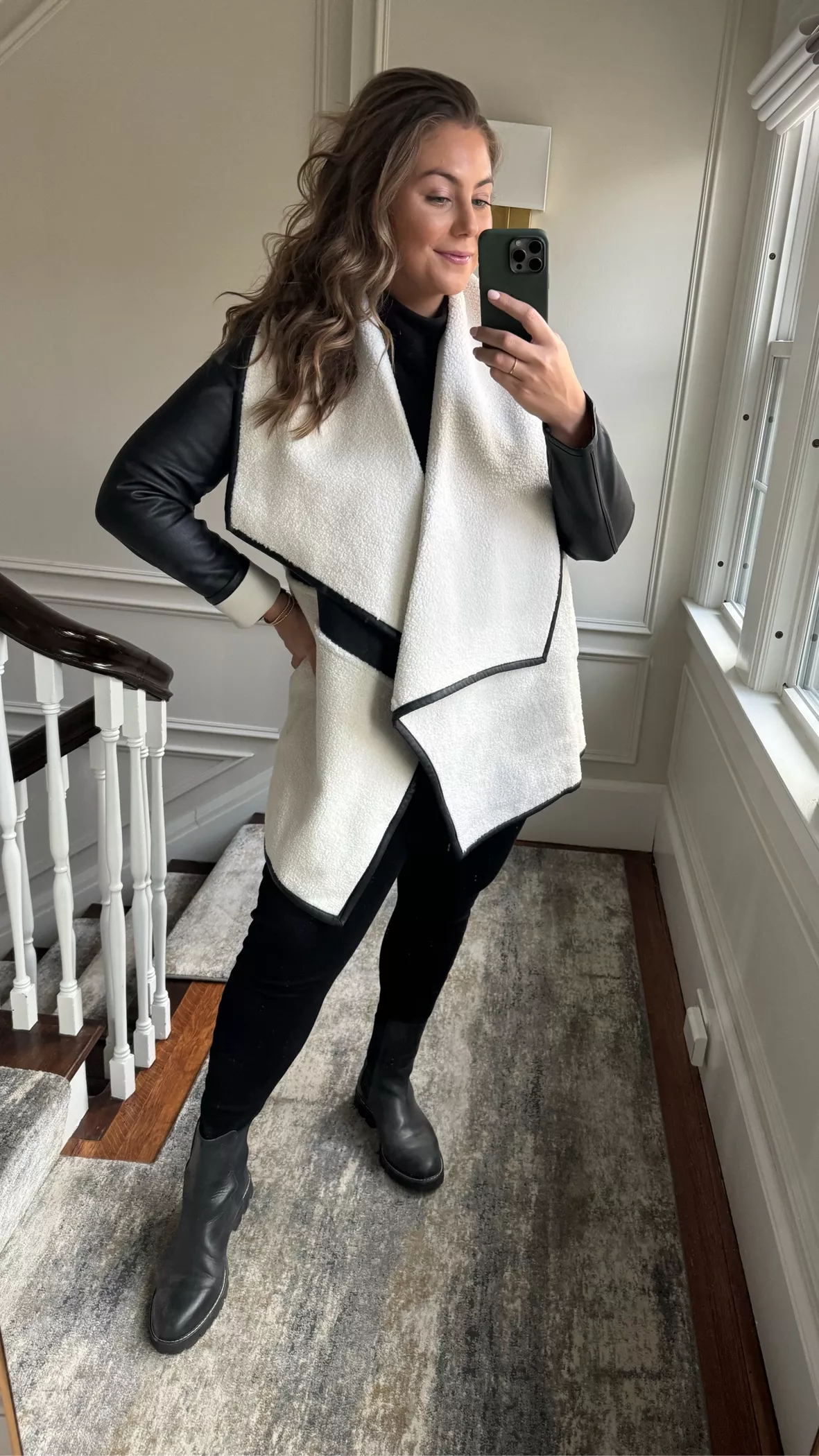 Fleece Leather Long Wrap Jacket curated on LTK