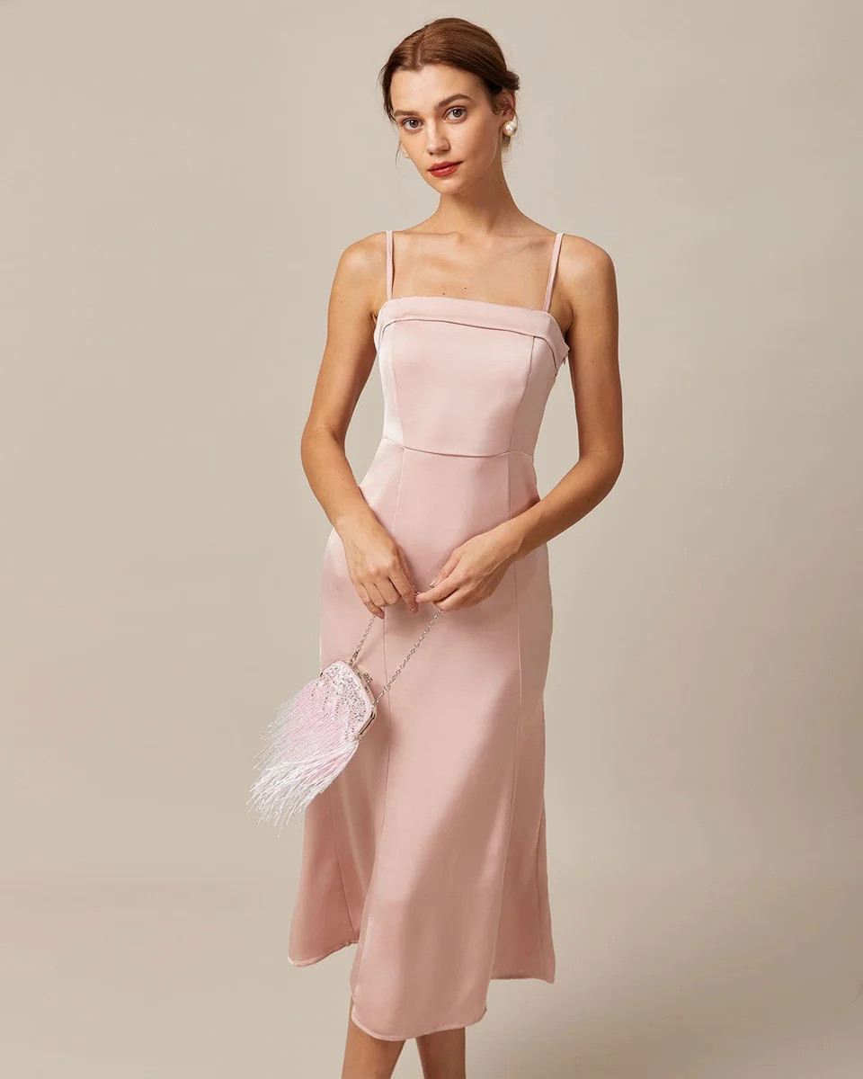 The Pink Bodycon Satin Cami Midi Dress & Reviews - Pink - Dresses | RIHOAS | rihoas.com