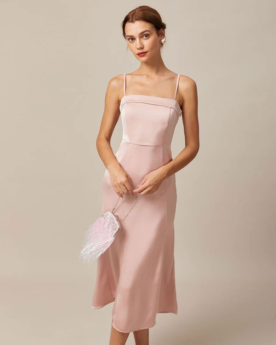 The Pink Bodycon Satin Cami Midi Dress & Reviews - Pink - Dresses | RIHOAS | rihoas.com