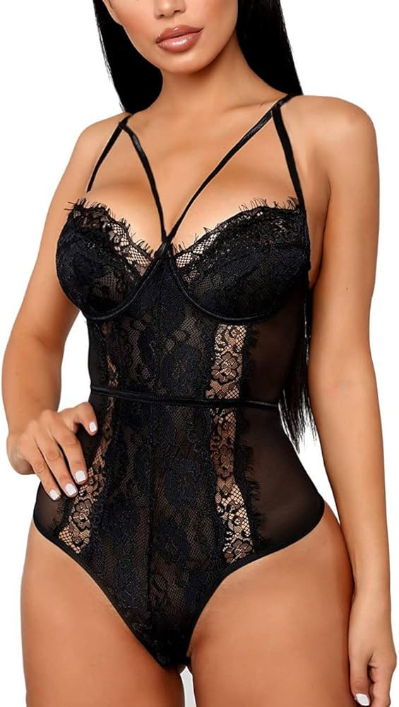 See Through Lingerie,V-Neck Lace Bodysuit,Sexy Lingerie Women,One Piece Body Suit | Amazon (US)