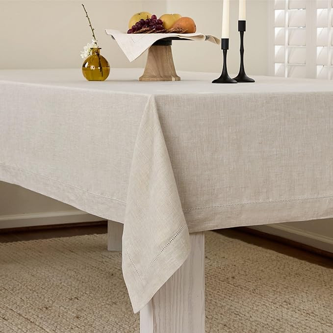 Solino Home Linen Tablecloth 60 x 156 Inch - Classic Hemstitch 100% Pure Linen Light Natural Tabl... | Amazon (US)