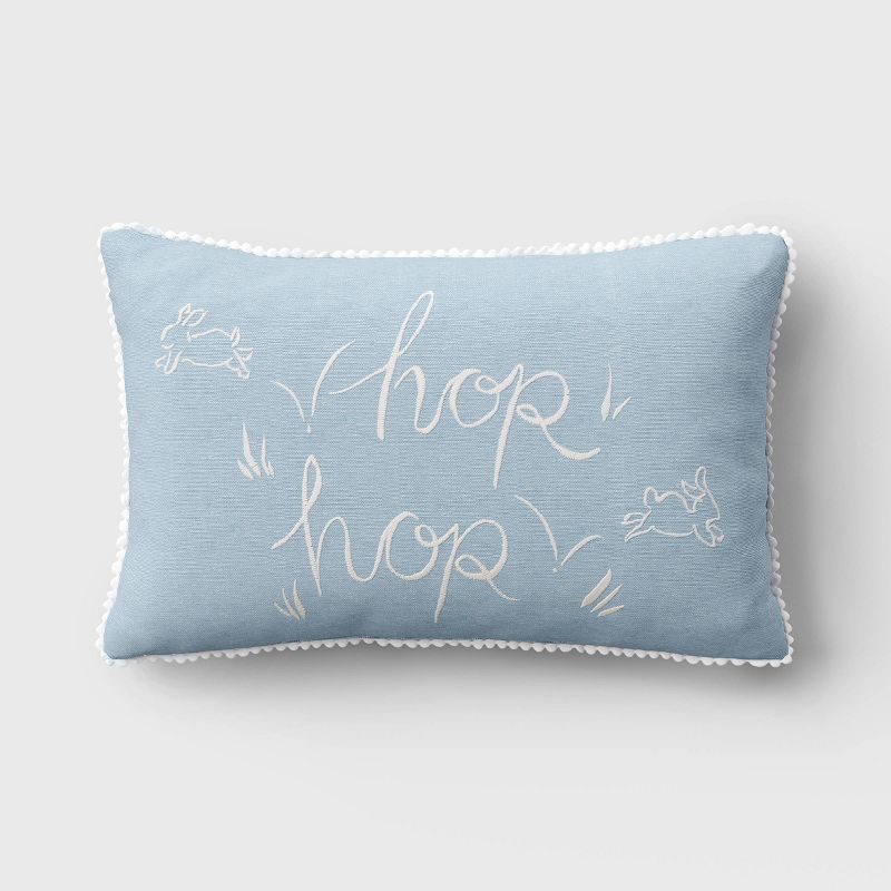 Embroidered Hop Hop Easter Lumbar Throw Pillow with Printed Reverse Light Blue/Ivory - Threshold... | Target