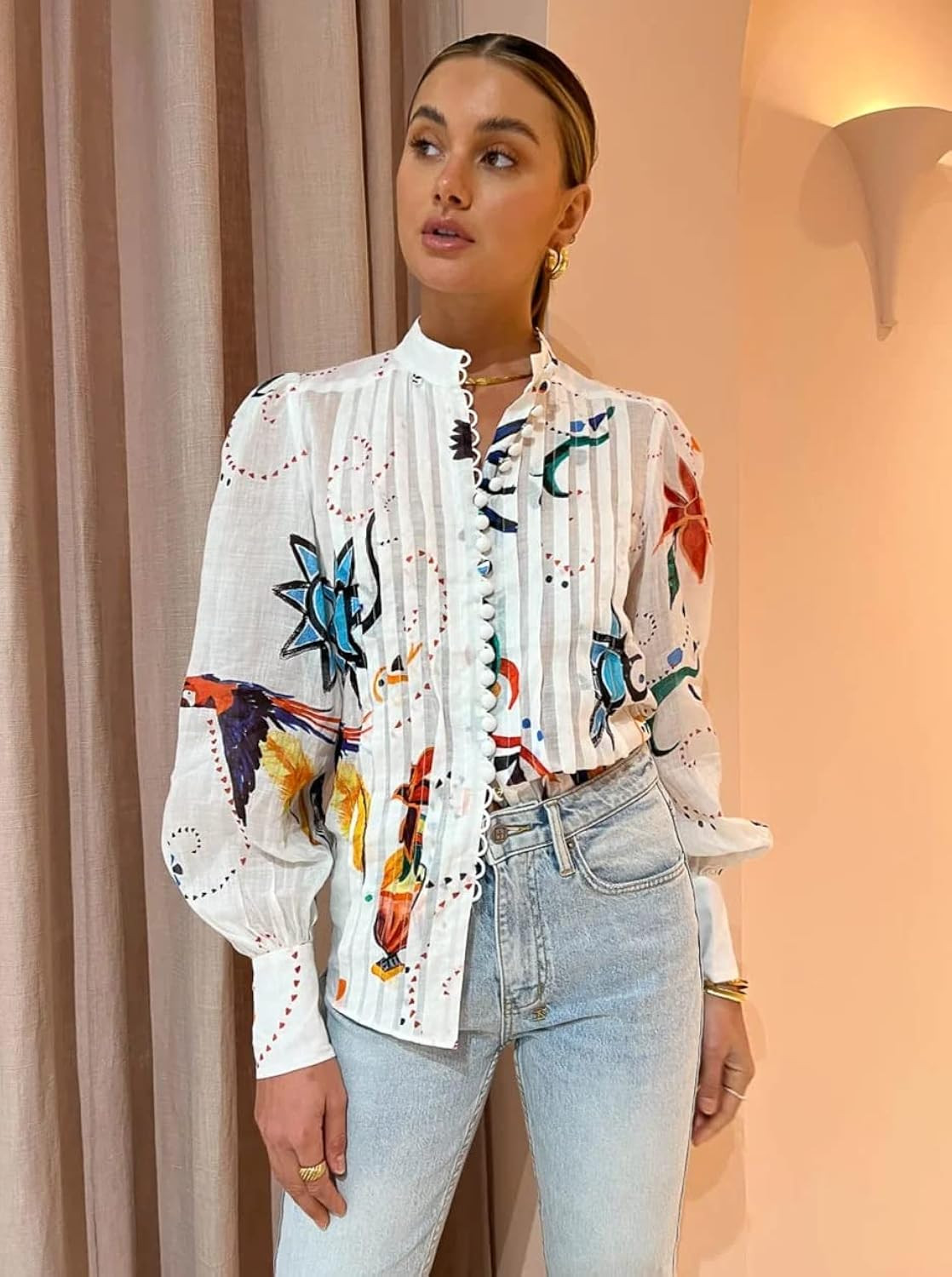 Aox Women Casual Long Sleeve Shirt Dress Summer Spring Loose Shift Blouse Top | Amazon (US)