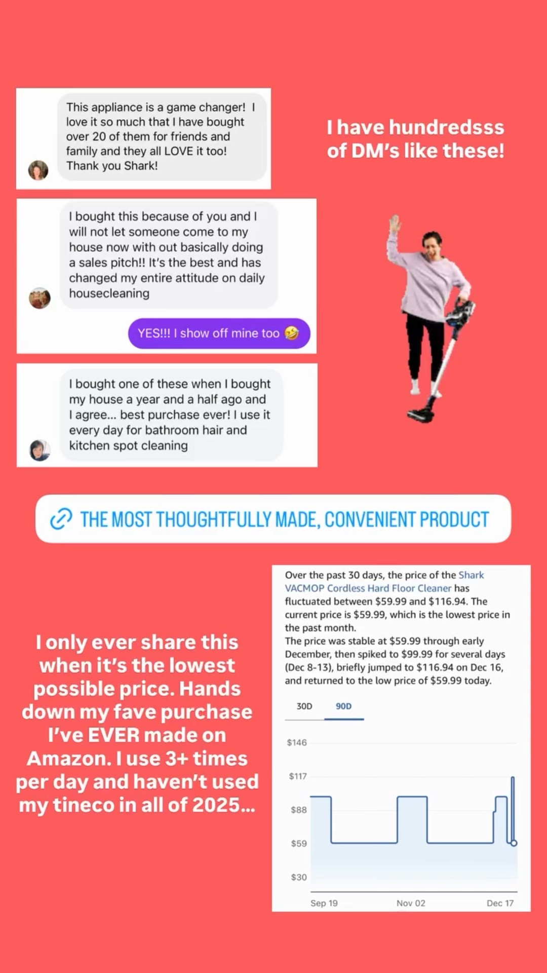 I only ever share this when it’s the lowest possible price. Hands down my fave purchase I’ve EVER made on Amazon. I use 3+ times per day and haven’t used my tineco in all of 2025… I have hundredsss
of DM’s like these!