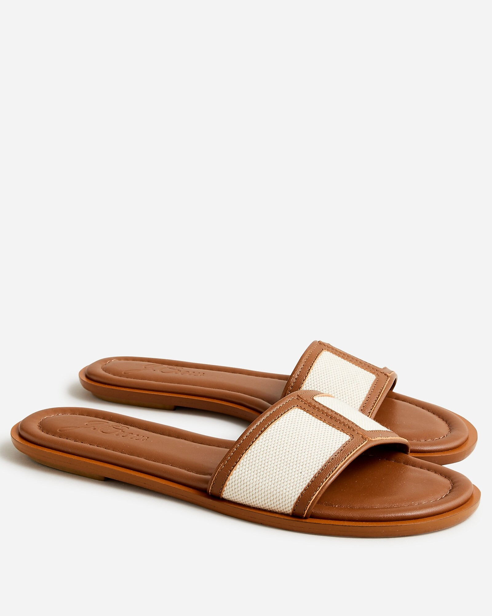 Slide sandals in canvas and leather | J. Crew US