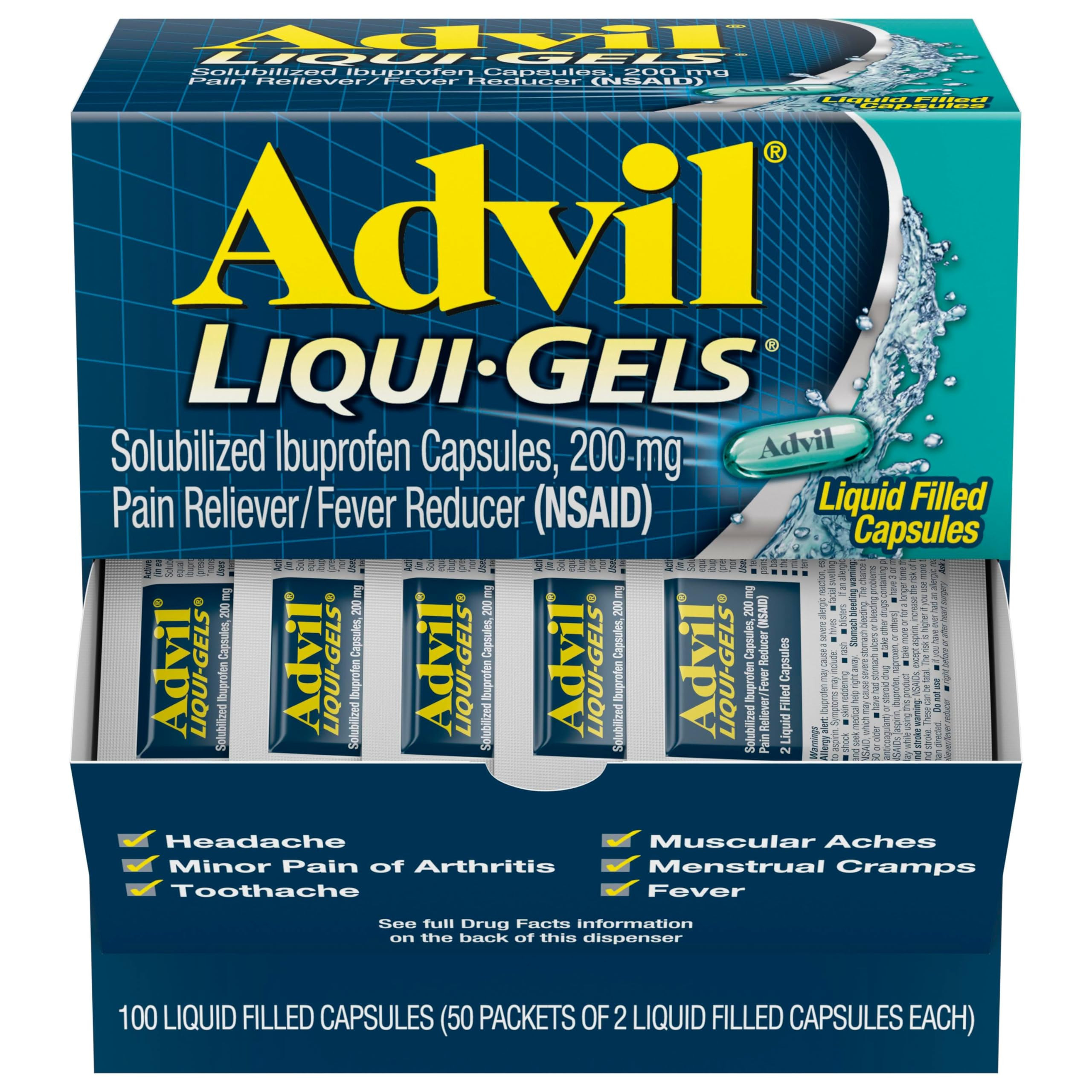 Advil Liqui-Gels Pain Reliever and Fever Reducer, Pain Medicine for Adults with Ibuprofen 200mg f... | Amazon (US)