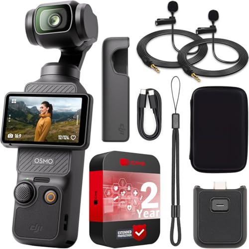 DJI Osmo Pocket 3 Vlogging Camera with 1'' CMOS & 4K/120fps Video, 3-Axis Stabilization, Fast Focusing, Face/Object Tracking, 2" Rotatable Touchscreen Bundle with Deco Gear Case & 2 Lapel Microphones | Amazon (US)