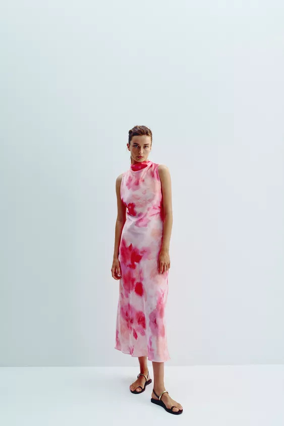 TIE-DYE SATIN MIDI DRESS | Zara UK