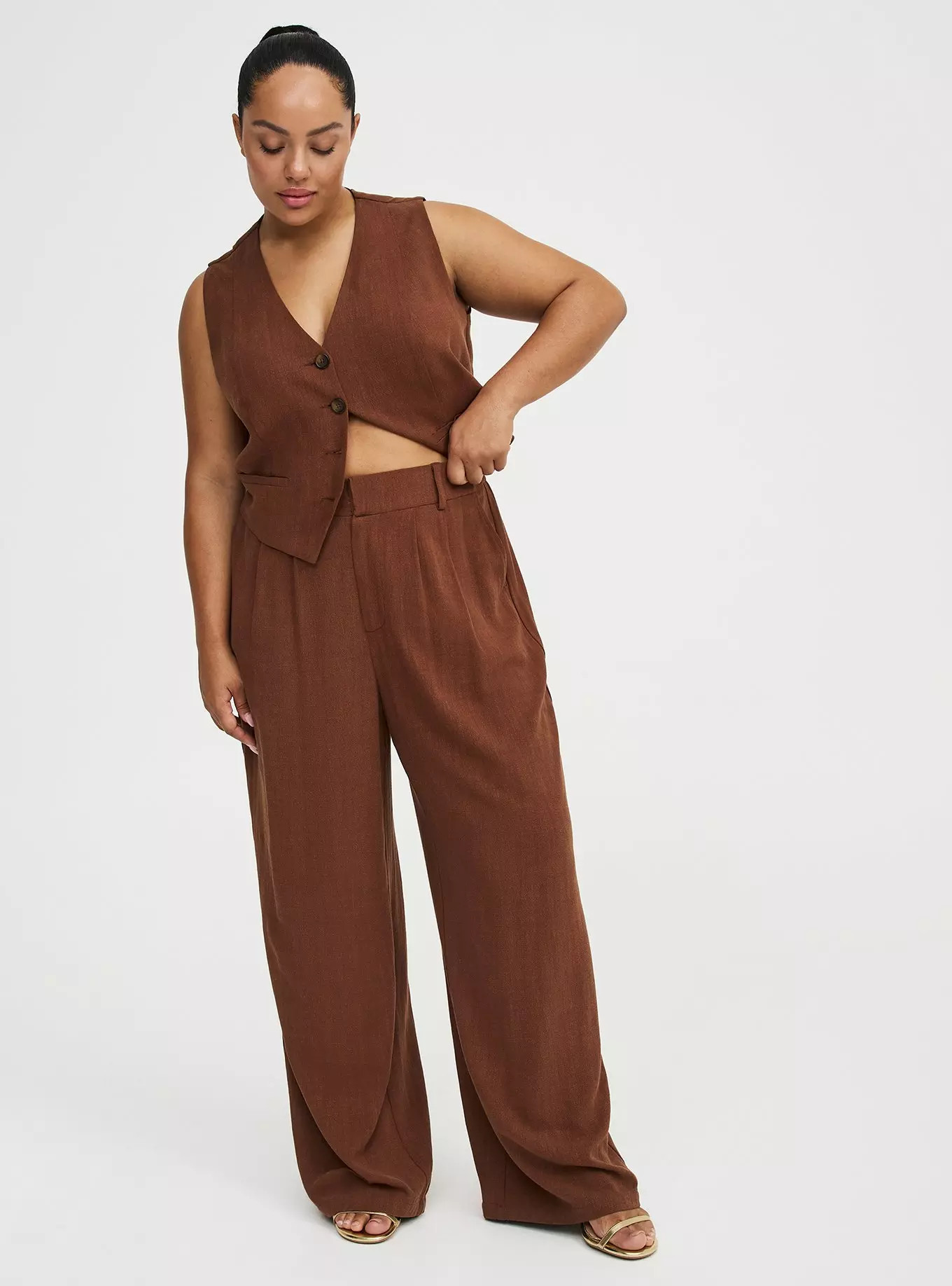 High-Rise Wide Leg Linen-Blend Trouser | Torrid (US & Canada)