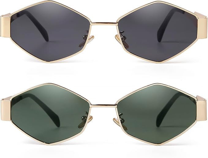 SDINM Trendy Hexagon Sunglasses for Women Retro Gold Metal Geometric Frame Sun Glasses Shades | Amazon (US)
