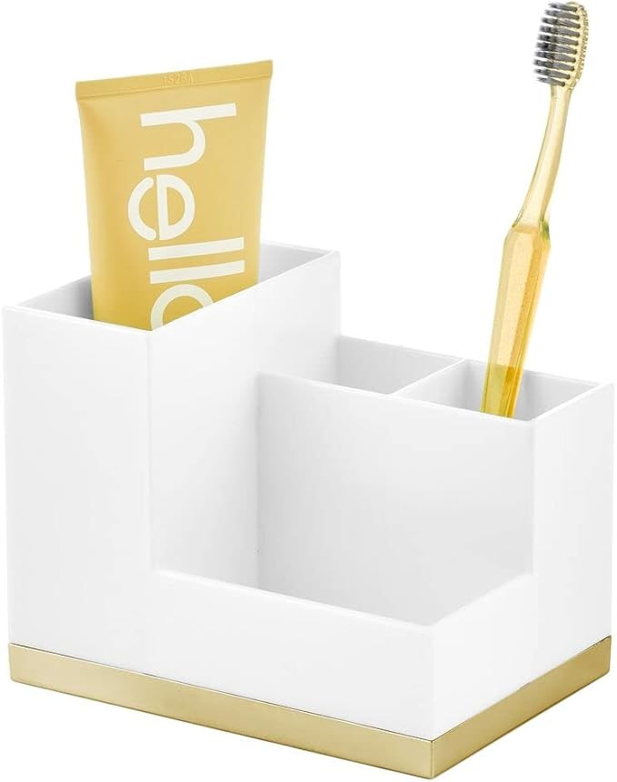 mDesign Plated Toothbrush and Toothpaste Holder - Storage Organizer Stand with 4 Compartments for... | Amazon (US)
