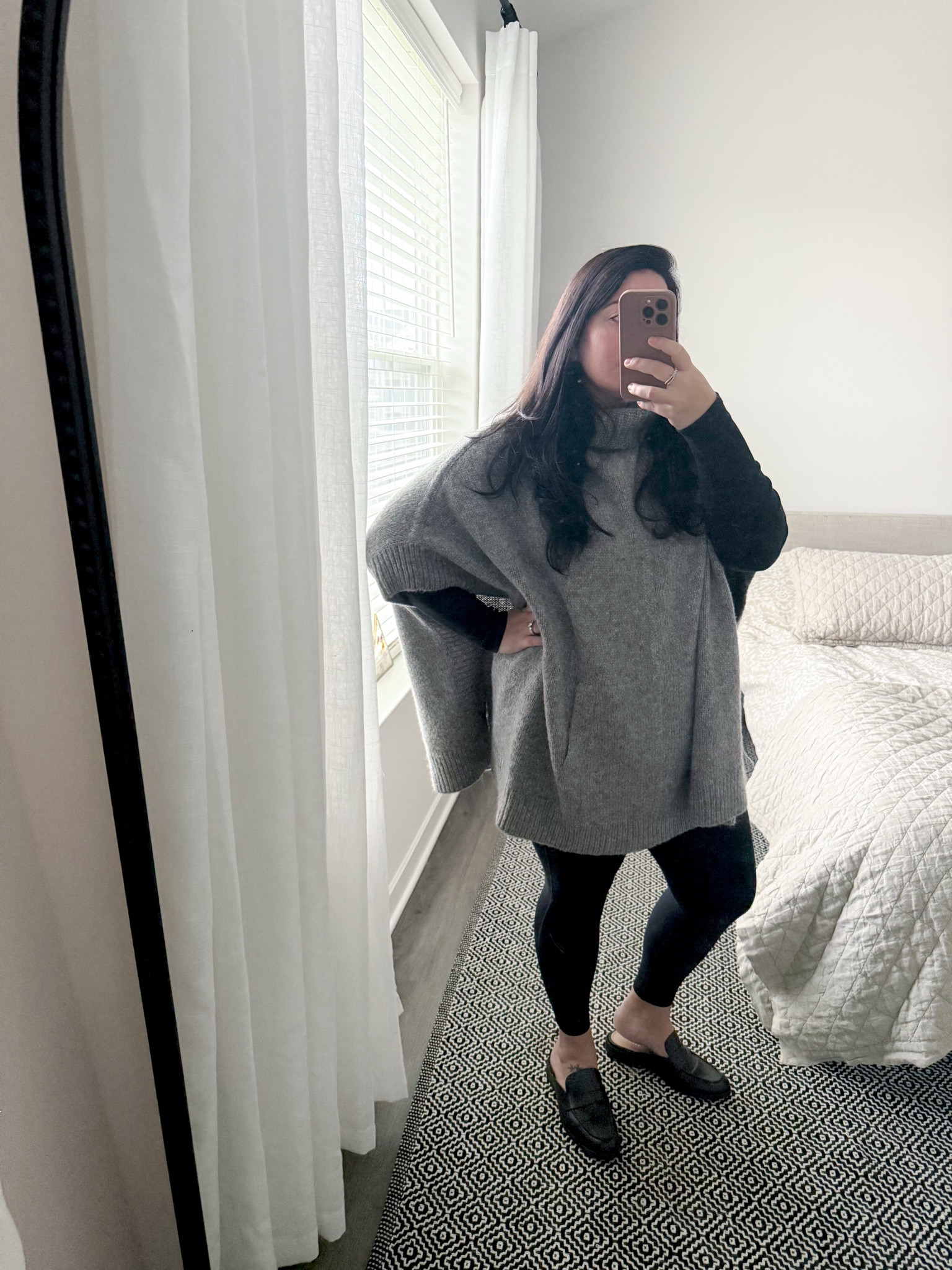 This was my first time wearing leggings to my corporate job 🙈 I figured the sweater is so big and flowy, why not be comfortable if wearing my black pants is almost the same thing? I’m definitely lucky to work at a more casual office, but I did try to keep it classy with the loafer mules

Sweater is J. Crew from a few years ago, body suit is Abercrombie, shoes are Macy’s - all very similar linked from the same brands 

Leggings are Fabletics Power Hold size M

#LTKStyleTip #LTKWorkwear #LTKMidsize