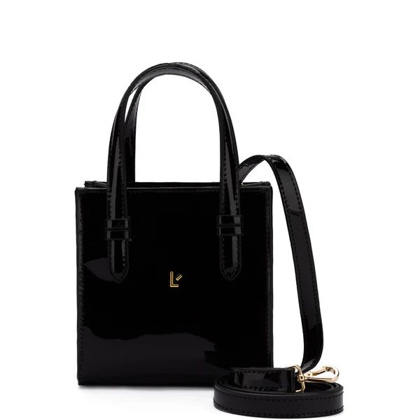 Mini Phoebe Tote Bag In Black Vegan Patent Leather | Larroude