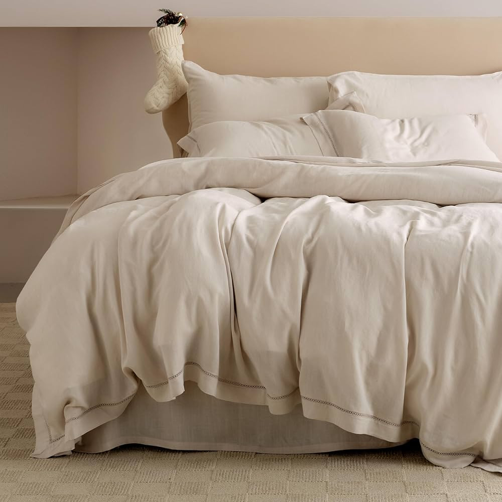 Double Stitch by Bedsure Linen Lyocell Duvet Cover Set - Breathable King Duvet Cover, Natural Lux... | Amazon (US)