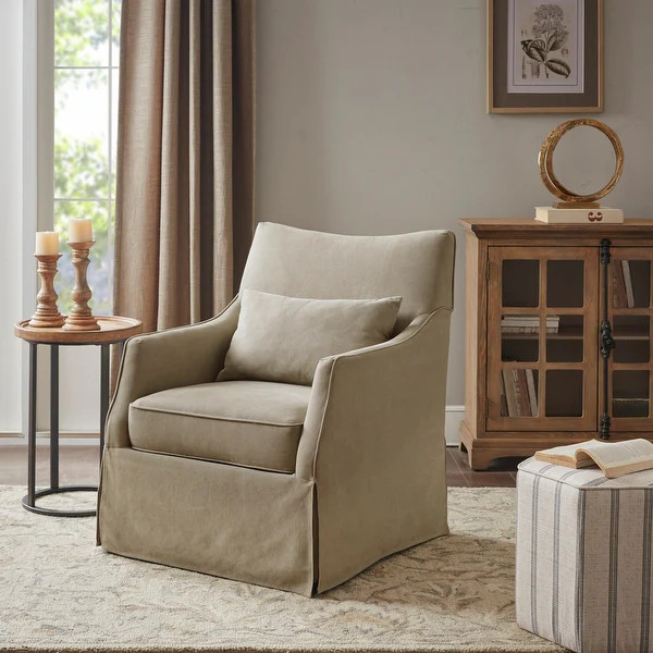 Martha Stewart London Skirted Swivel Chair - Tan | Bed Bath & Beyond