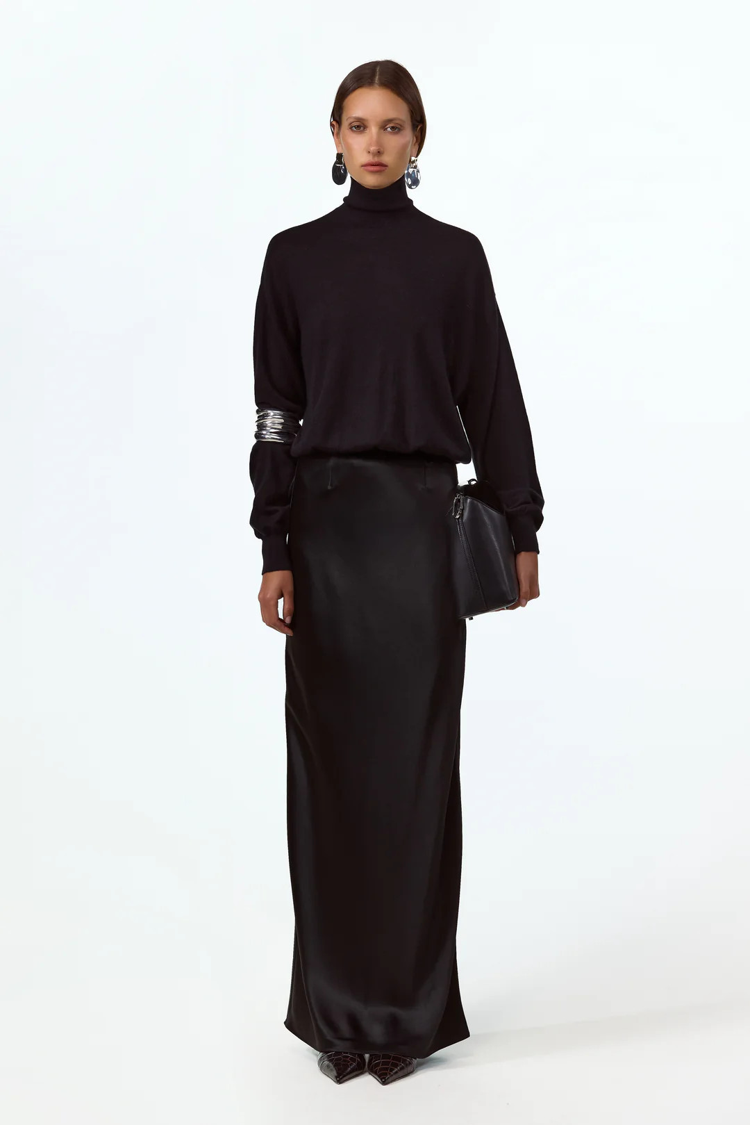 Satin Maxi Skirt (Black) | SAME