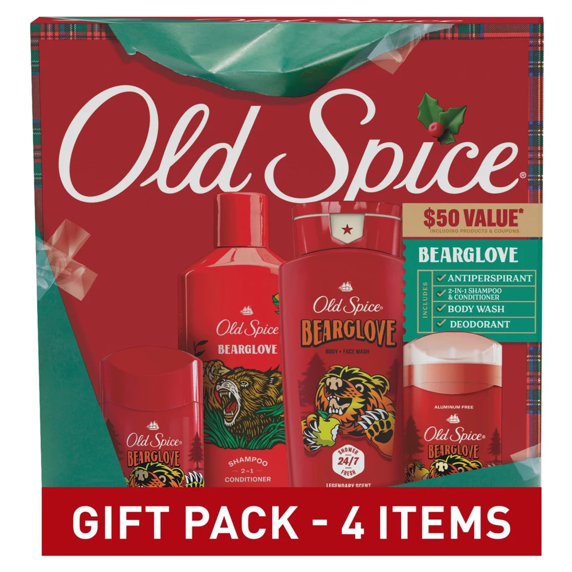 Old Spice Holiday Gift Box For Men, Bearglove Scent, Body Wash, Aluminum Free Deodorant, Body Spr... | Walmart (US)