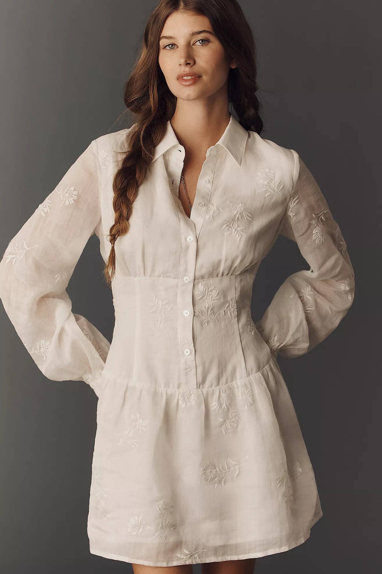 Flat White Waisted Mini Shirtdress | Anthropologie (US)