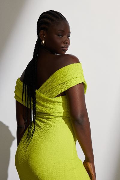 Textured Off-the-shoulder Dress - Neon yellow - Ladies | H&M US | H&M (US + CA)