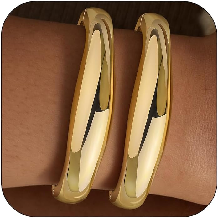 Gold Bangle Bracelets for Women Cuff Stackable Waterproof Non Tarnish Bracelet Stack Silver Plate... | Amazon (US)