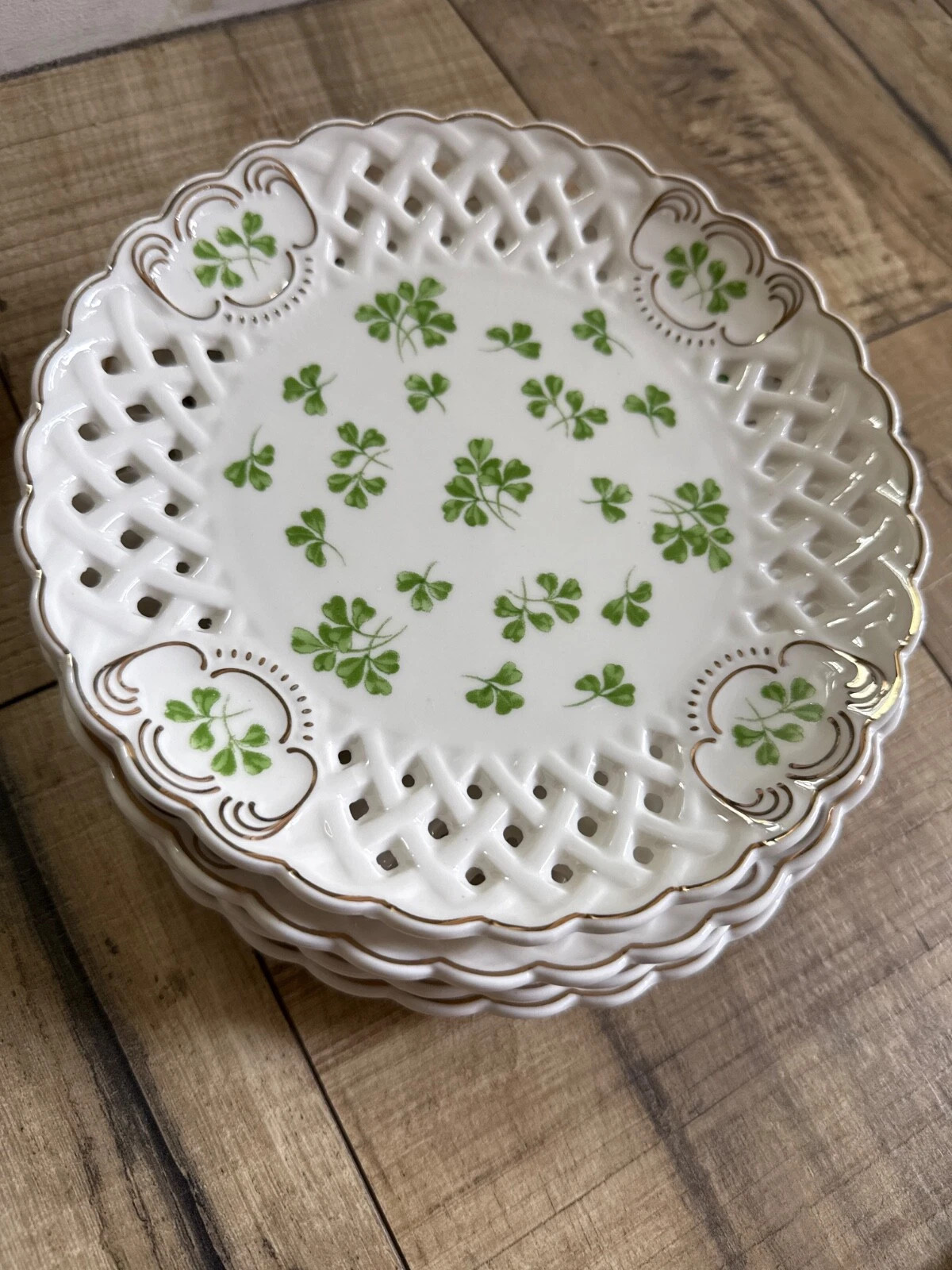 Grace Teaware Scalloped Green Clover Gold Rim Dessert Plates Set 4 ~New  | eBay | eBay US