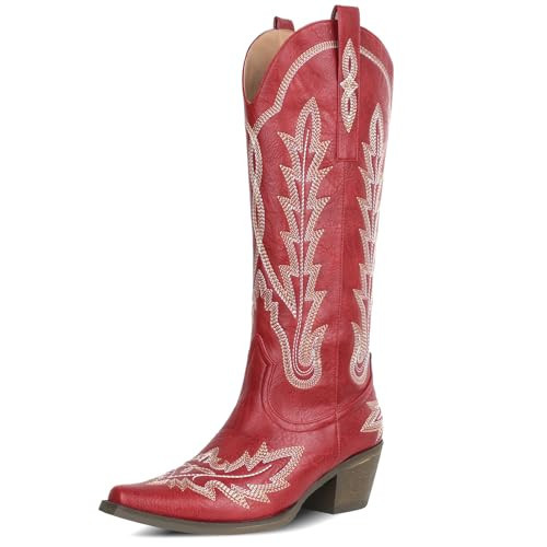 mikarka Red Cowboy Boots for Women Red Cowgirl Boots Western Knee High Cowboy Boots Women Botas Vaqueras Para Mujer Rodeo Outfits for Women Size 10 | Amazon (US)