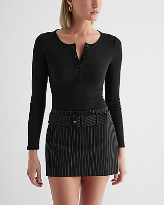 Fitted Ribbed Long Sleeve Henley Tee | Express