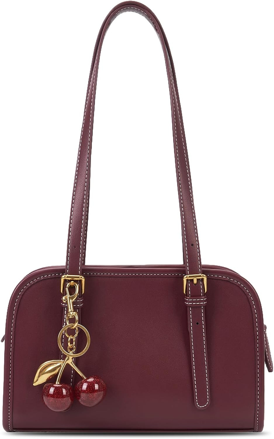 Shoulder Bag Red Purse for Women Leather Swing Bag Zip Handbag Burgundy Purse with Cherry Pendant | Amazon (US)